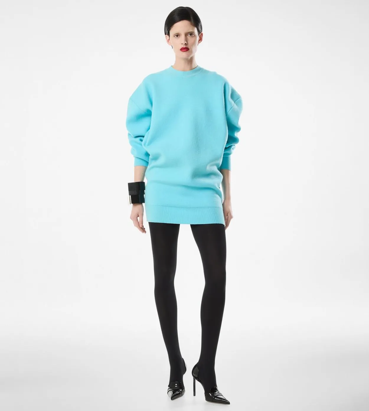 SCULPTURAL WOOL CASHMERE SWEATSHIRT MINI DRESS