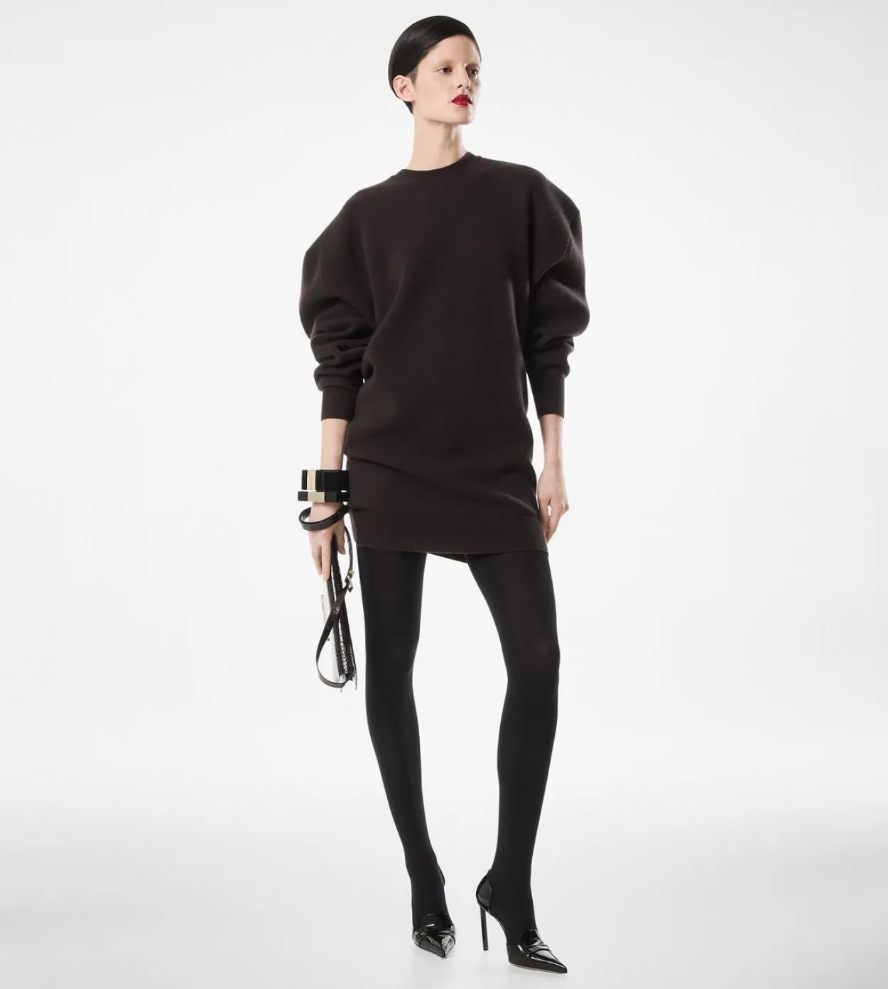 SCULPTURAL WOOL CASHMERE SWEATSHIRT MINI DRESS
