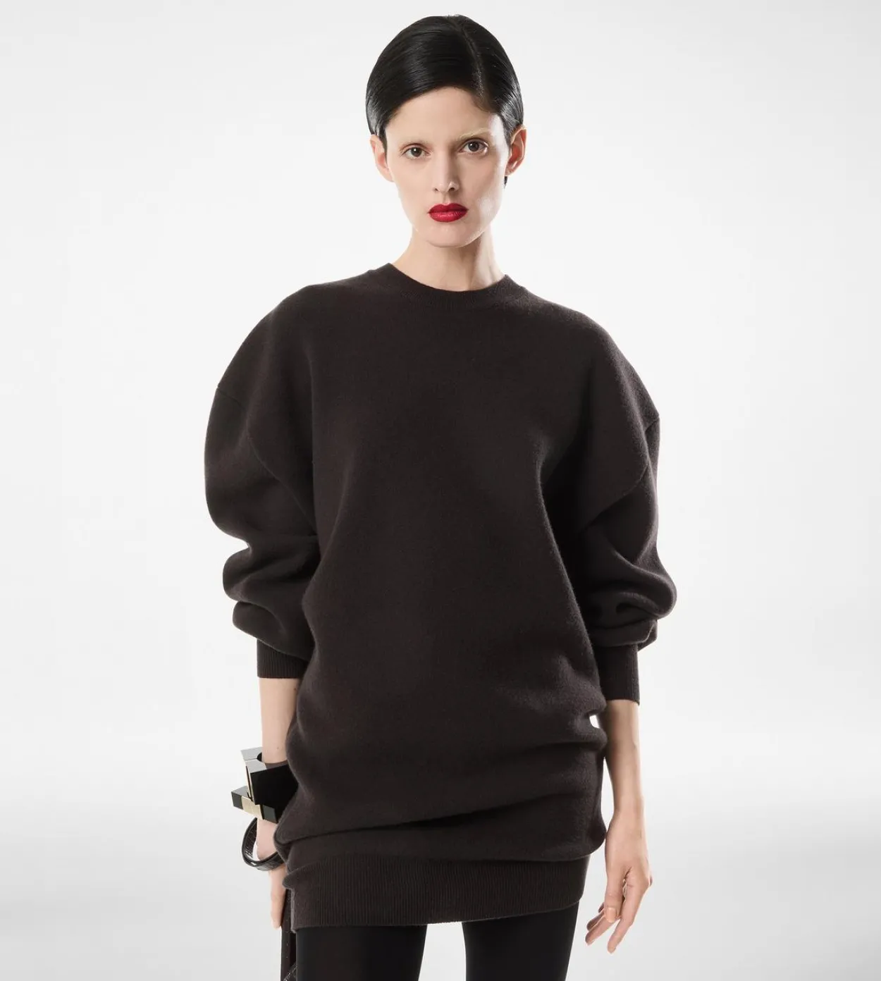 SCULPTURAL WOOL CASHMERE SWEATSHIRT MINI DRESS