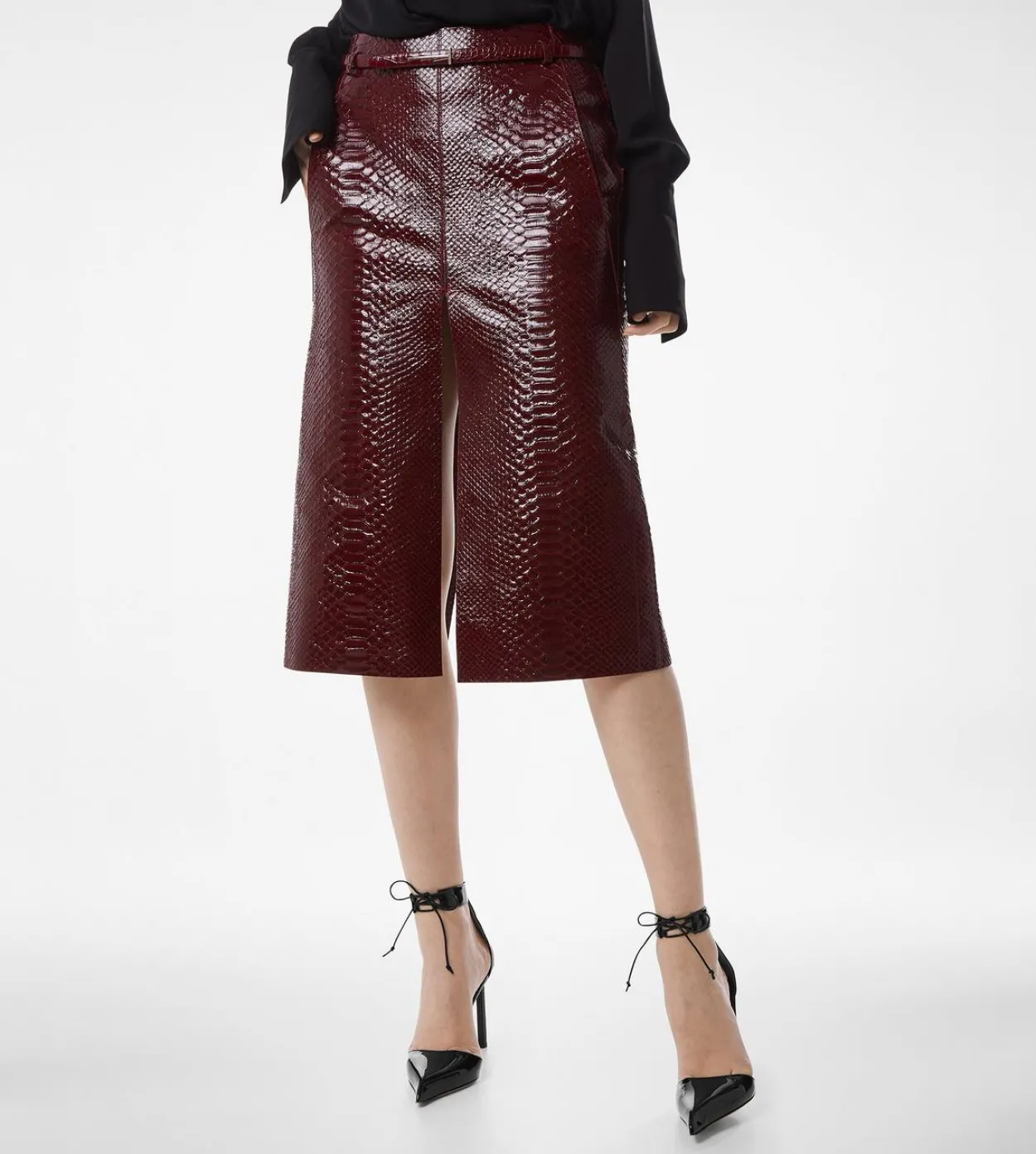 SEMI SHINY PRINTED CALF LEATHER SKIRT