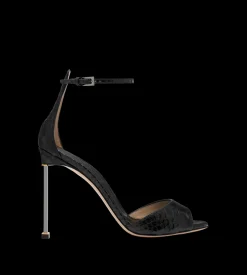 SEMI SHINY PRINTED PYTHON SPIRE ANKLE STRAP SANDAL