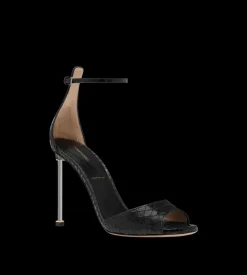 SEMI SHINY PRINTED PYTHON SPIRE ANKLE STRAP SANDAL