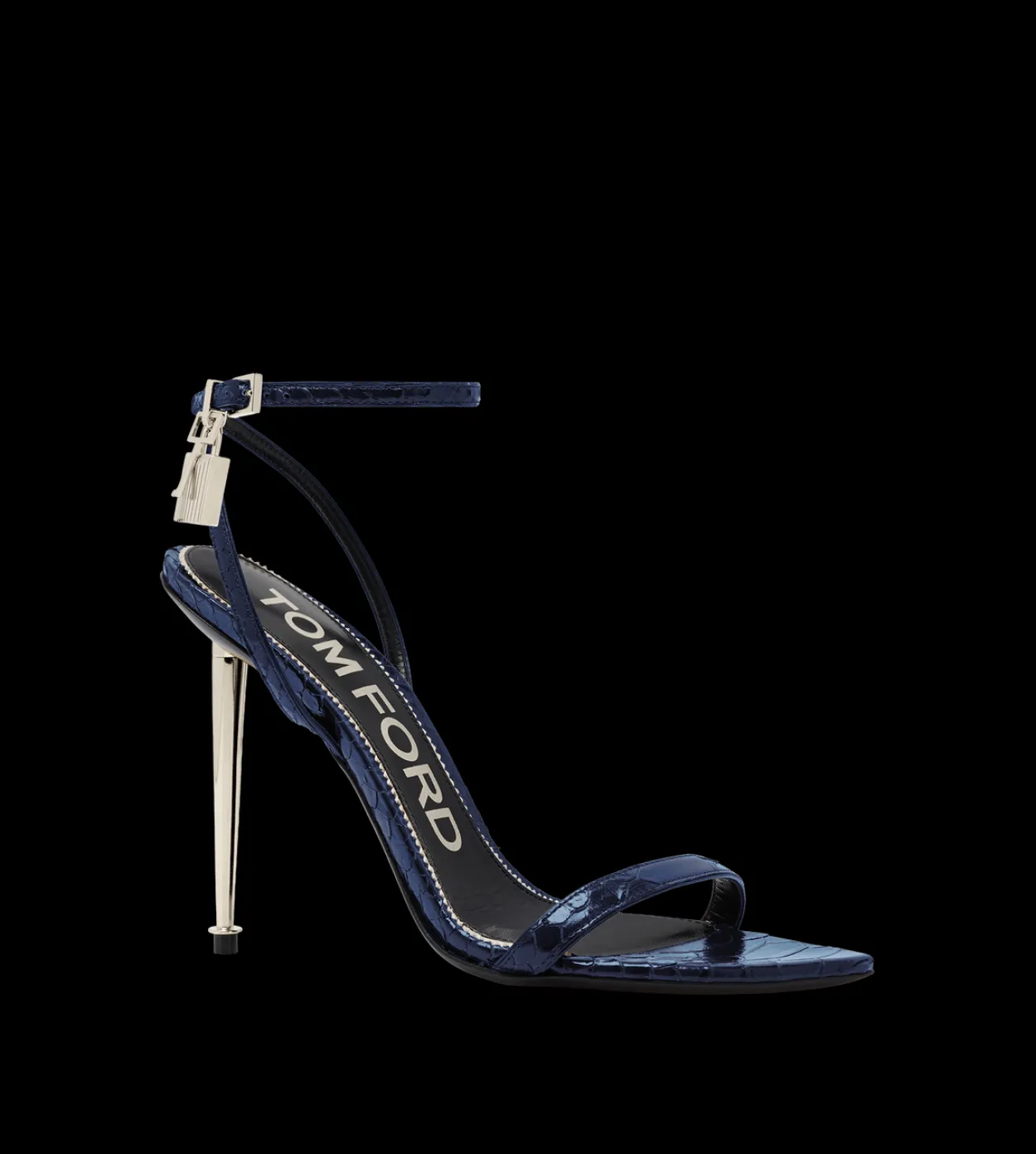 SEMI SHINY PRINTED PYTHON PADLOCK POINTY NAKED SANDAL