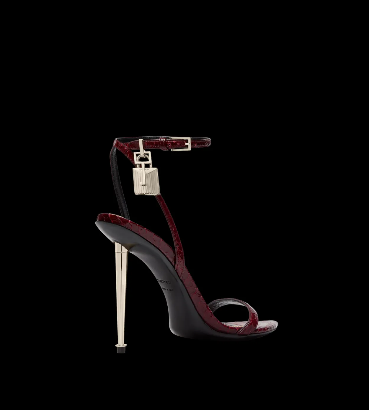 SEMI SHINY PRINTED PYTHON PADLOCK POINTY NAKED SANDAL