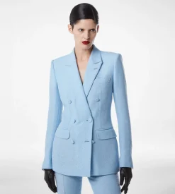 SEQUINED WOOL BLEND CREPE DOUBLE BREASTED JACKET