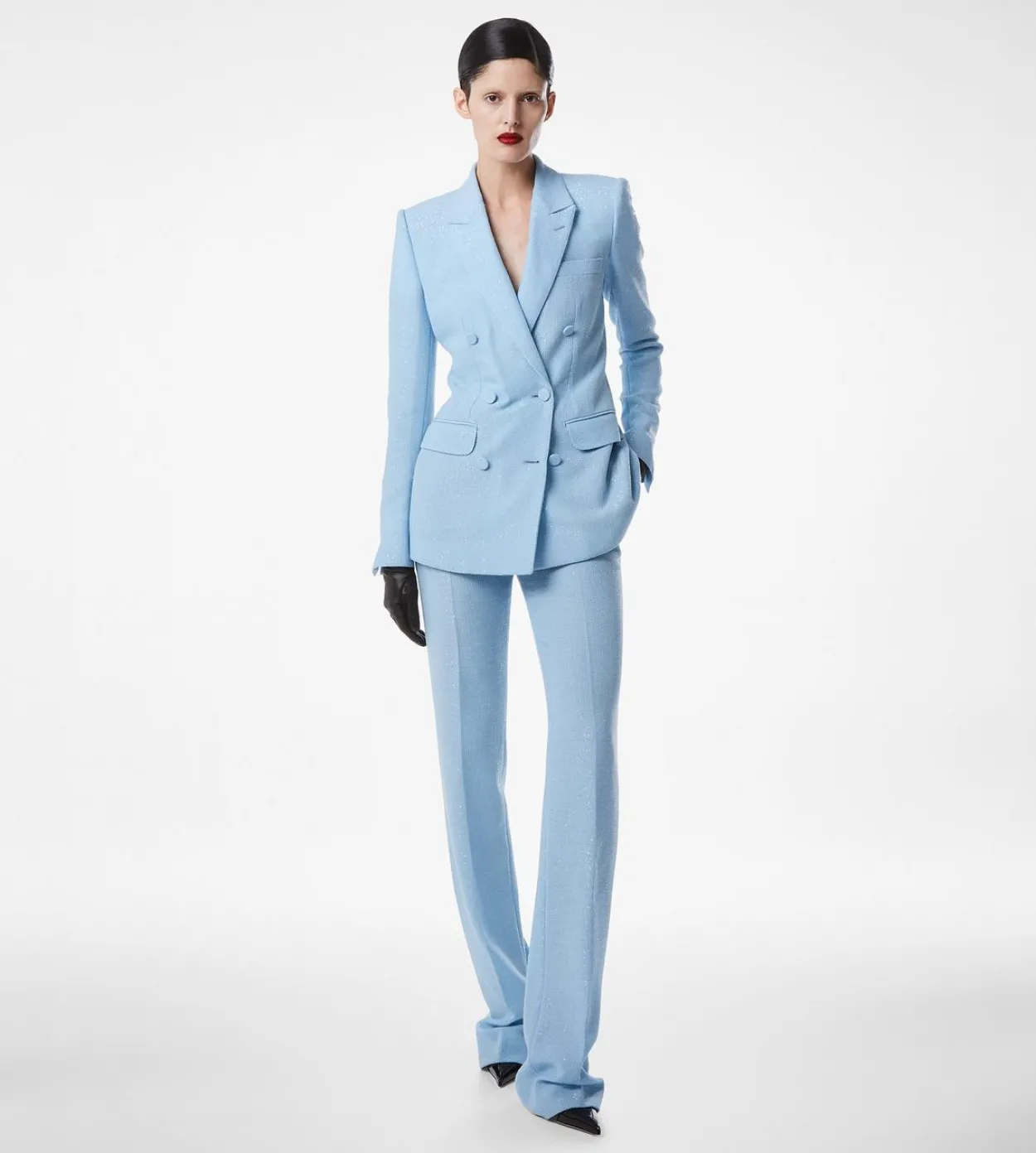 SEQUINED WOOL BLEND CREPE DOUBLE BREASTED JACKET
