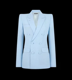 SEQUINED WOOL BLEND CREPE DOUBLE BREASTED JACKET