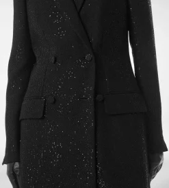 SEQUINED WOOL BLEND CREPE DOUBLE BREASTED COAT