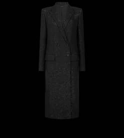 SEQUINED WOOL BLEND CREPE DOUBLE BREASTED COAT