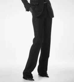 SEQUINED WOOL BLEND CREPE TAILORED STRAIGHT PANTS