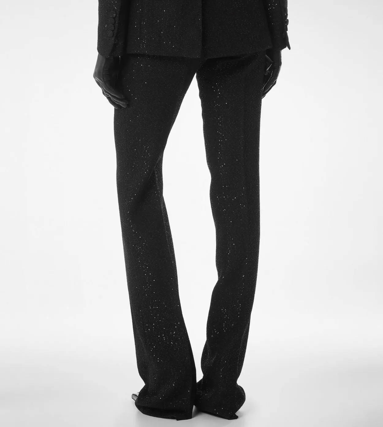 SEQUINED WOOL BLEND CREPE TAILORED STRAIGHT PANTS