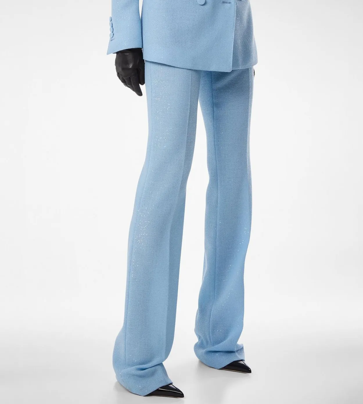SEQUINED WOOL BLEND CREPE TAILORED STRAIGHT PANTS