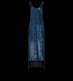 SEQUINS EMBROIDERED SILK SLEEVELESS ASYMMETRIC EVENING DRESS