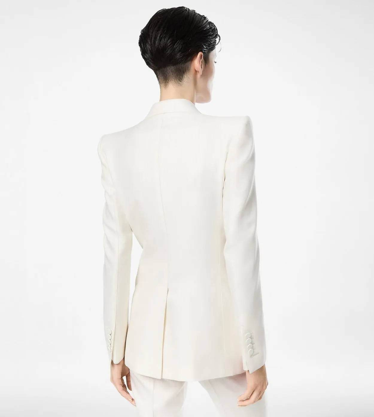 SHADOW STRIPE WOOL SILK DOUBLE BREASTED PEAK LAPEL JACKET