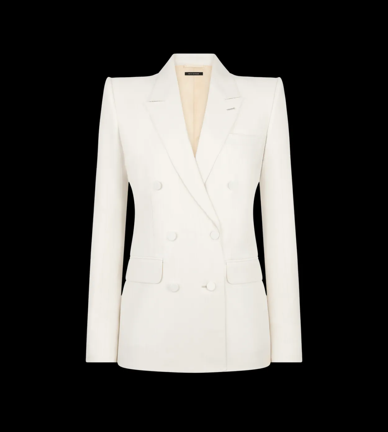 SHADOW STRIPE WOOL SILK DOUBLE BREASTED PEAK LAPEL JACKET