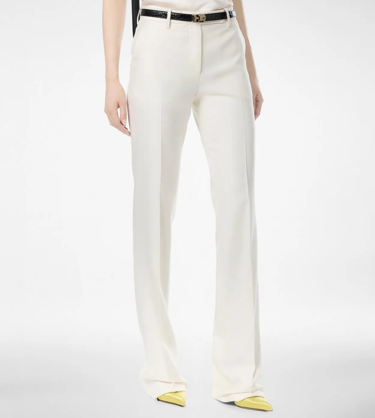 SHADOW STRIPE WOOL SILK TAILORED STRAIGHT PANTS