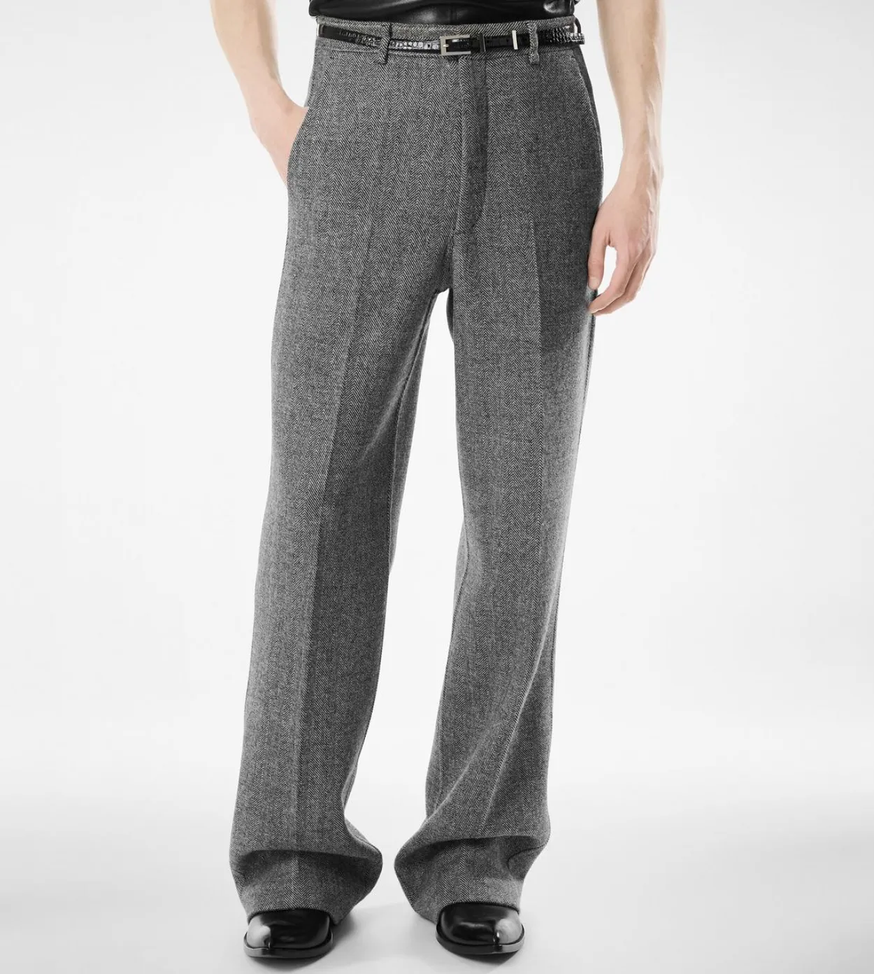 SHARKSKIN HERRINGBONE DOUBLE SPLITTABLE PANT