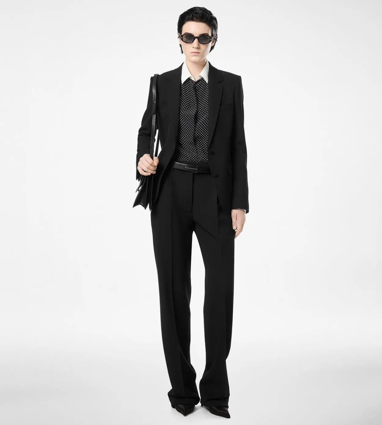 SHARP GRAIN DE POUDRE RELAXED PLEATED STRAIGHT PANTS