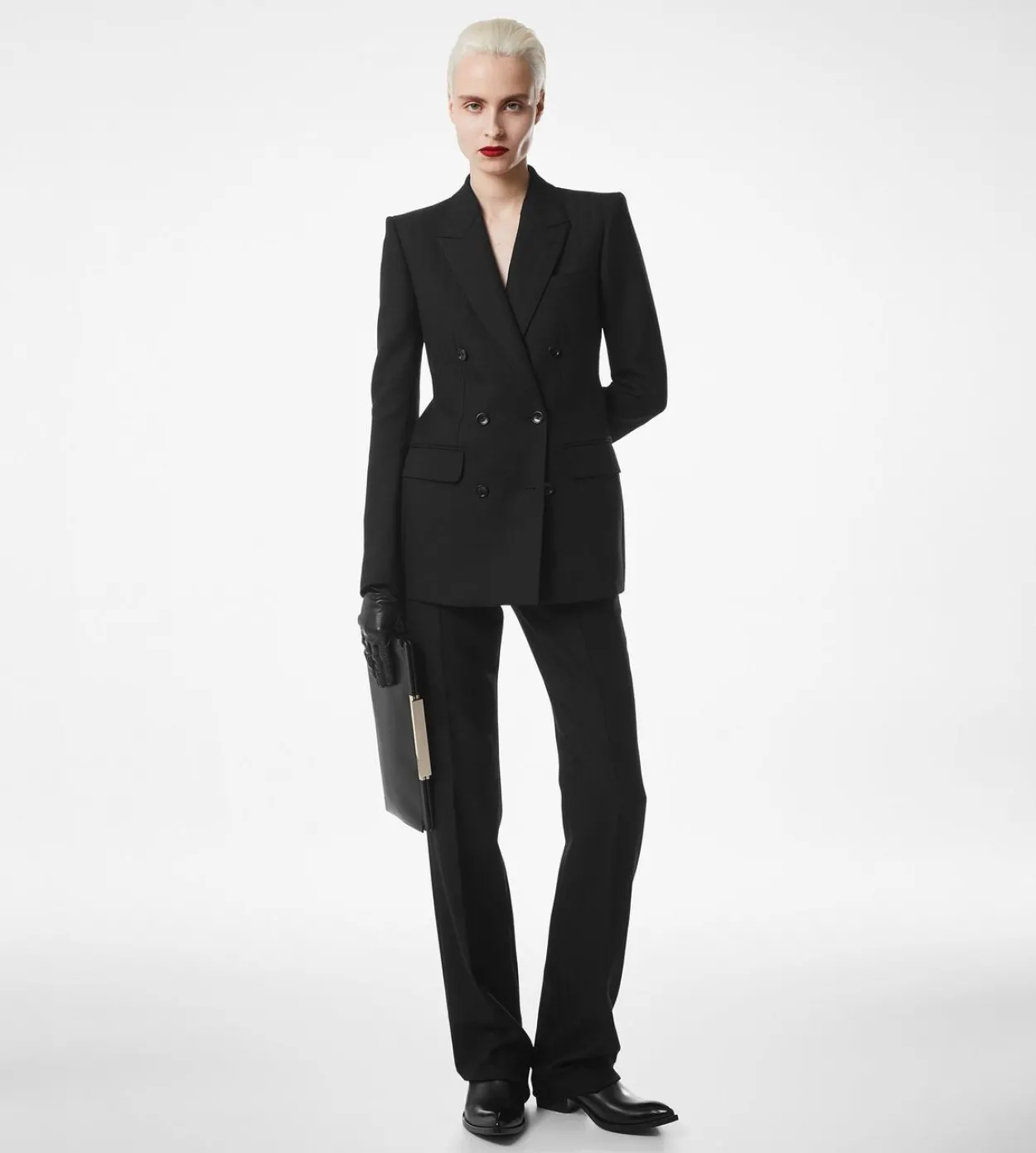 SHARP HERRINGBONE TAILORED STRAIGHT PANTS
