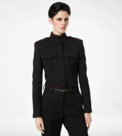 SHARP WOOL GABARDINE OFFICER JACKET WITH PIPING