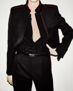 SHARP WOOL GABARDINE OFFICER JACKET WITH PIPING