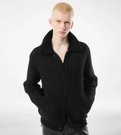 SHEARLING COLLAR CASHMERE CARDIGAN