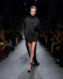 SHINY CREPE MOCK NECK COCKTAIL DRESS