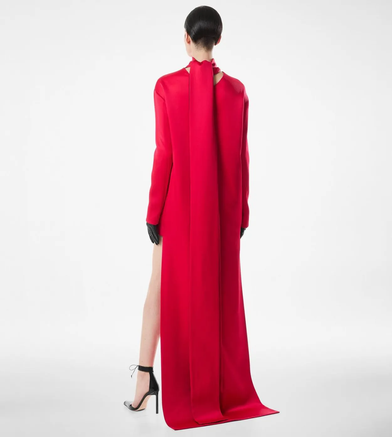 SHINY CREPE MOCK NECK COCKTAIL DRESS