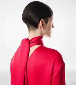 SHINY CREPE MOCK NECK COCKTAIL DRESS