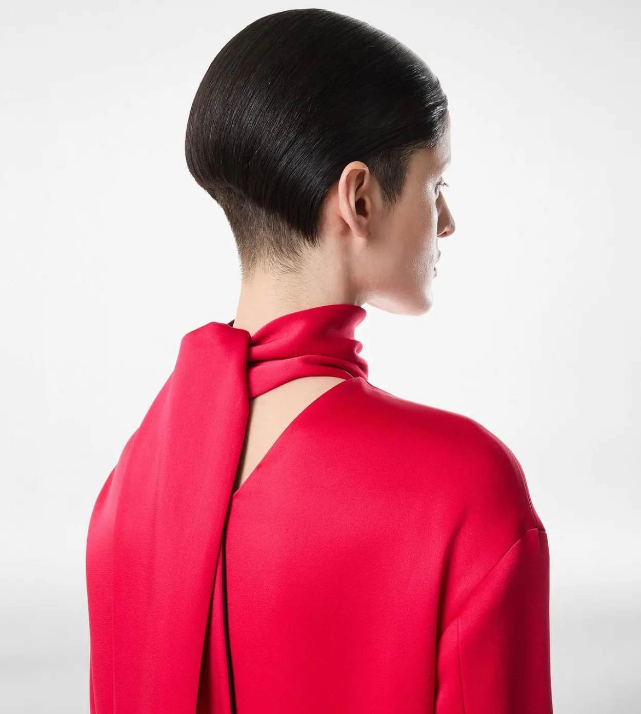 SHINY CREPE MOCK NECK COCKTAIL DRESS