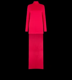 SHINY CREPE MOCK NECK COCKTAIL DRESS