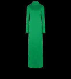 SHINY CREPE MOCK NECK COLUMN EVENING DRESS