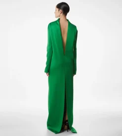SHINY CREPE MOCK NECK COLUMN EVENING DRESS