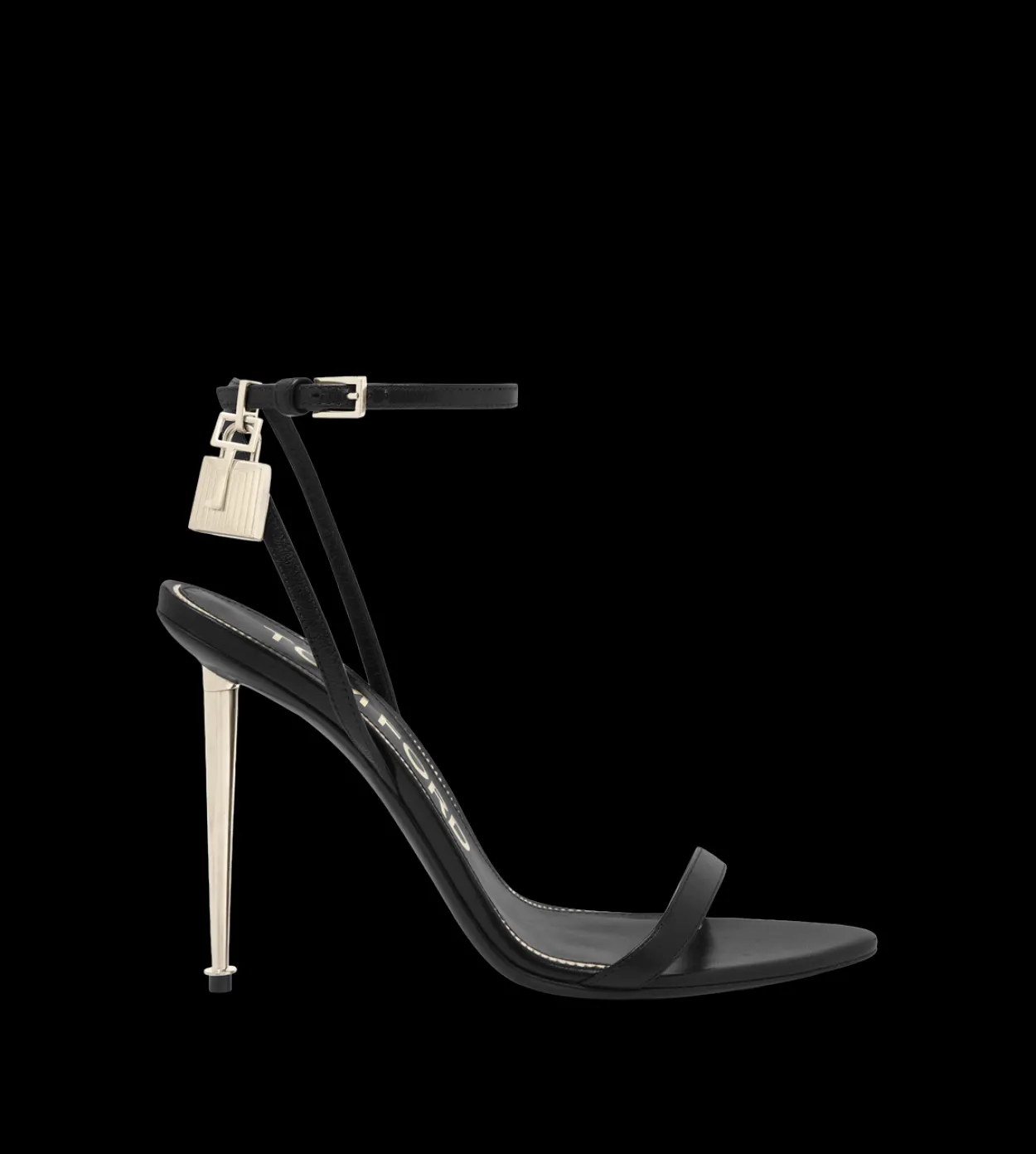 SHINY LEATHER PADLOCK POINTY NAKED SANDAL