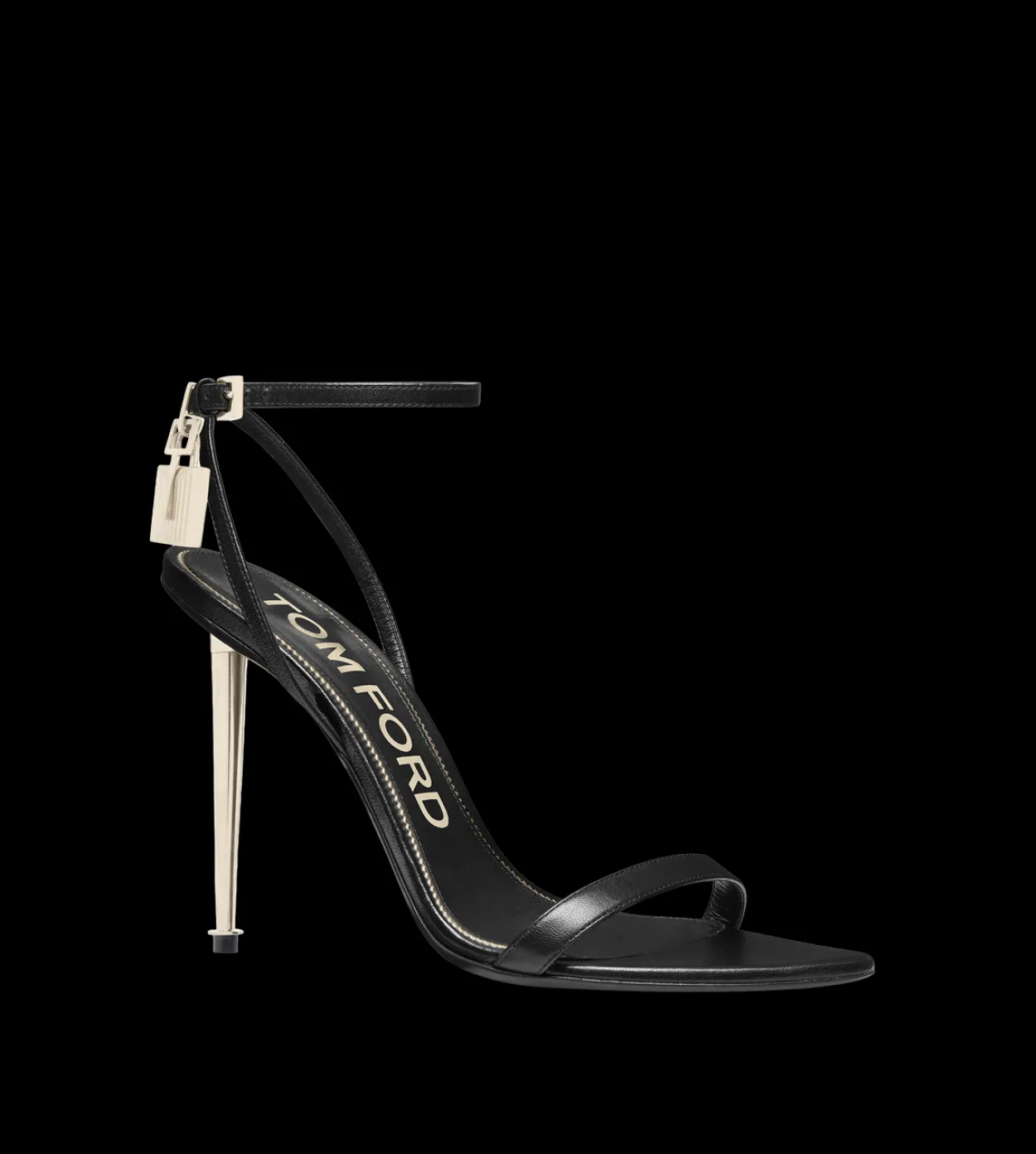 SHINY LEATHER PADLOCK POINTY NAKED SANDAL
