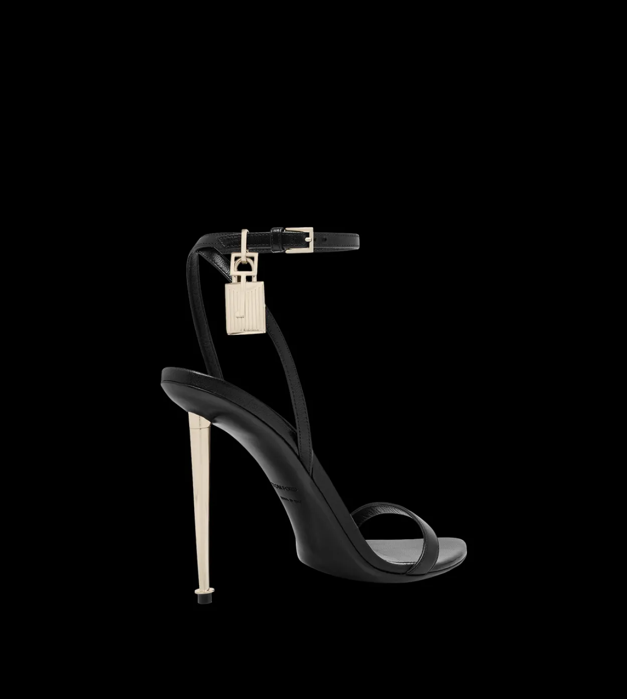 SHINY LEATHER PADLOCK POINTY NAKED SANDAL