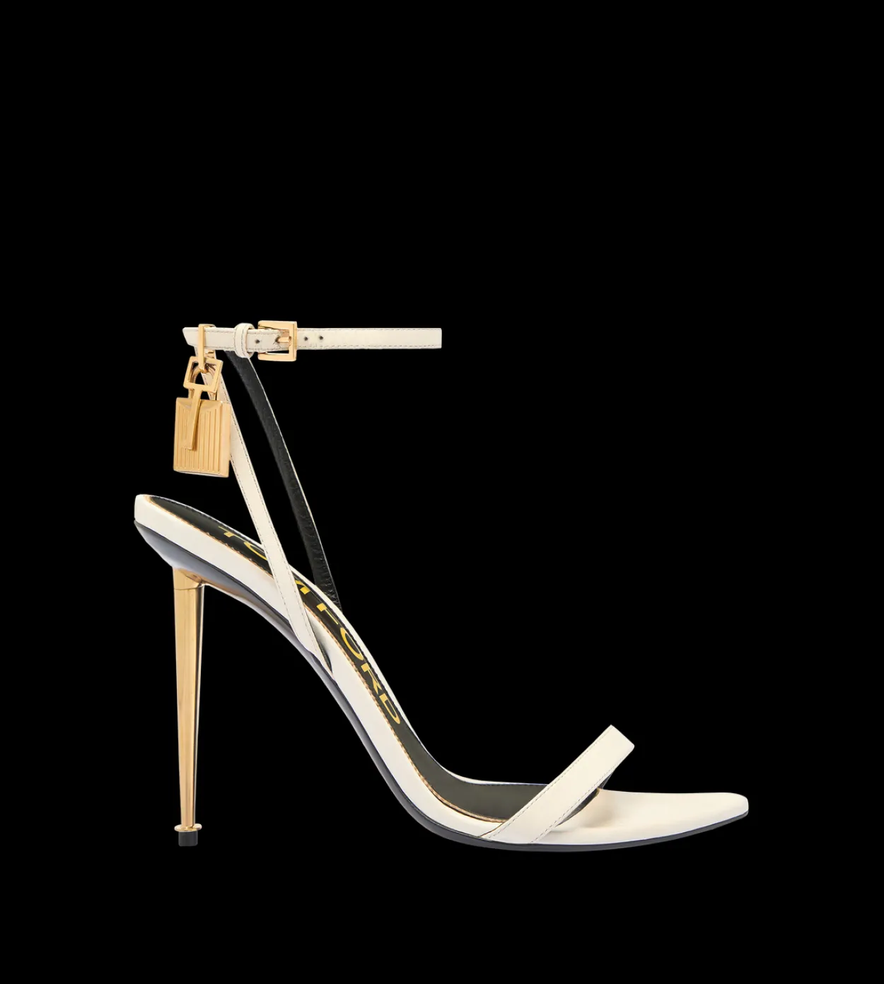 SHINY LEATHER PADLOCK POINTY NAKED SANDAL