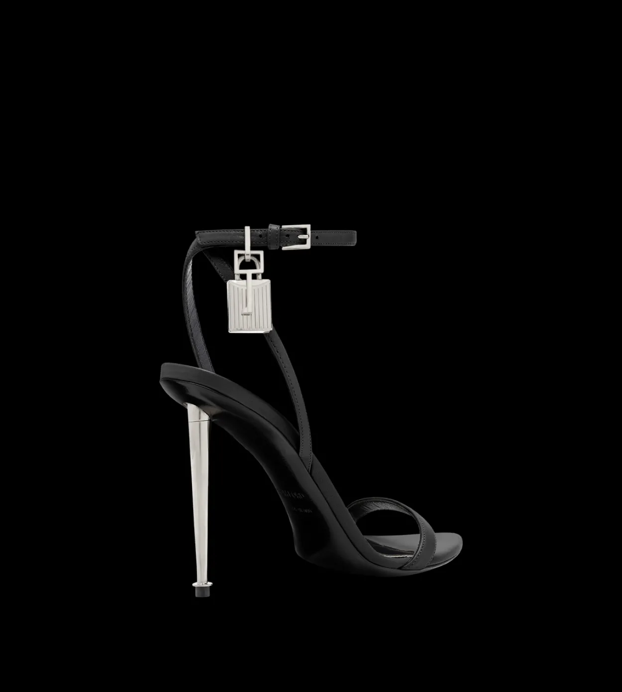 SHINY LEATHER PADLOCK POINTY NAKED SANDAL