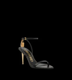 SHINY LEATHER PADLOCK POINTY NAKED SANDAL 85MM