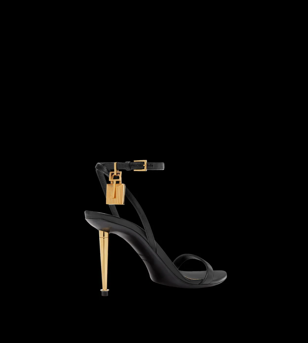 SHINY LEATHER PADLOCK POINTY NAKED SANDAL 85MM