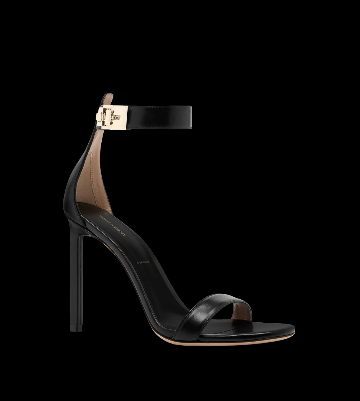 SHINY LEATHER T LATCH ANKLE STRAP SANDAL