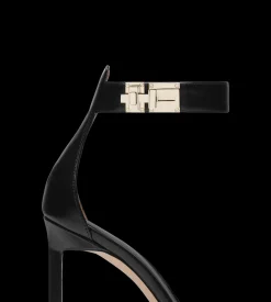 SHINY LEATHER T LATCH ANKLE STRAP SANDAL