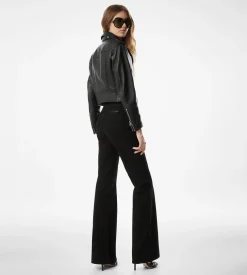 SHINY PLONGE LEATHER BIKER JACKET