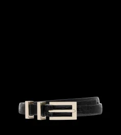 SHINY STAMPED CROCODILE LEATHER FRAME BUCKLE BELT