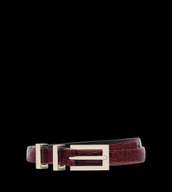 SHINY STAMPED CROCODILE LEATHER FRAME BUCKLE BELT