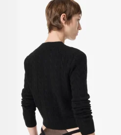 SHRUNKEN CREWNECK FINE MERINO KNIT WITH CONTRAST POCKET DETAIL