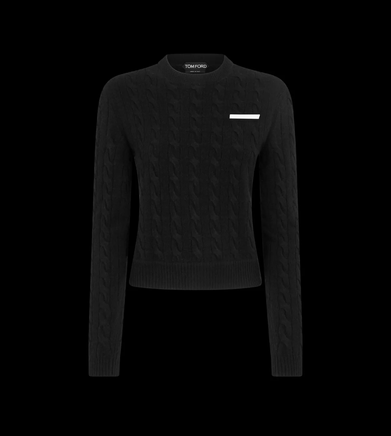 SHRUNKEN CREWNECK FINE MERINO KNIT WITH CONTRAST POCKET DETAIL