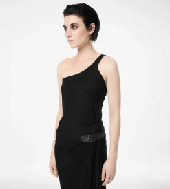 SILK BLEND RIB JERSEY ONE SHOULDER TOP