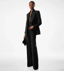SILK BLEND TWILL TUXEDO TAILORED BOOT CUT PANTS