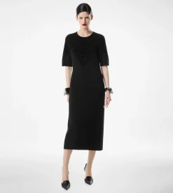SILK CHENILLE EMBOSSED PYTHON CREWNECK DRESS